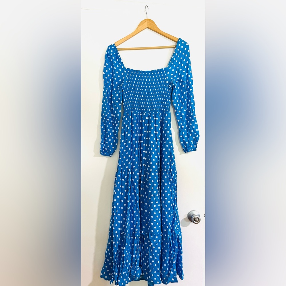Dolan Blue Midi Dress with White Dots